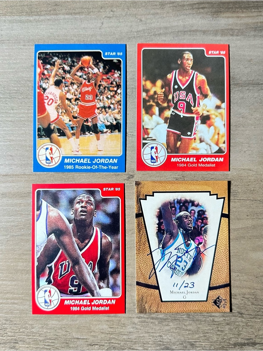 Michael Jordan Signed Rookie Lot of (4) Star Upper Deck Novelty Cards.